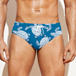 Blue And White Sea Turtle Pattern Print Men's Swim Briefs