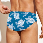 Blue And White Sea Turtle Pattern Print Men's Swim Briefs