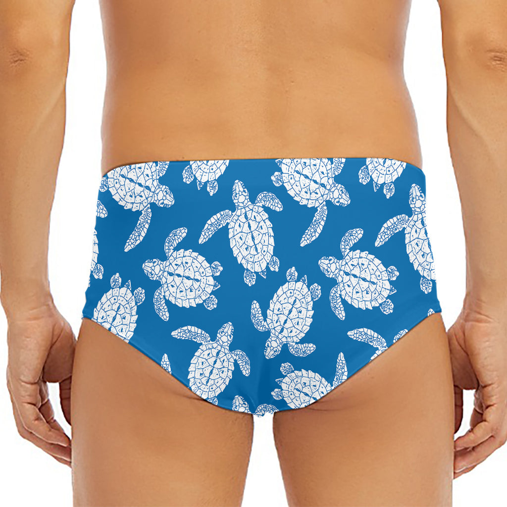 Blue And White Sea Turtle Pattern Print Men's Triangle Swim Briefs