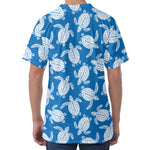 Blue And White Sea Turtle Pattern Print Men's Velvet T-Shirt