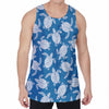 Blue And White Sea Turtle Pattern Print Men's Velvet Tank Top