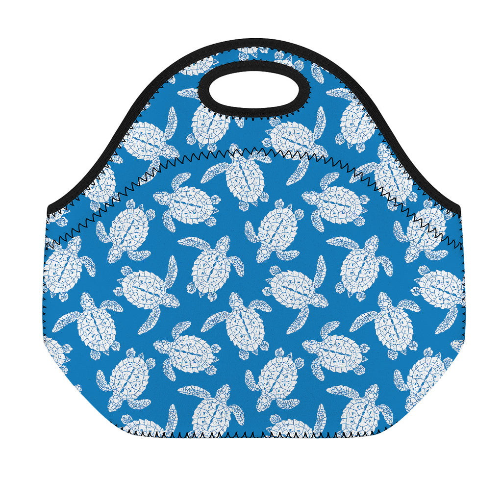 Blue And White Sea Turtle Pattern Print Neoprene Lunch Bag