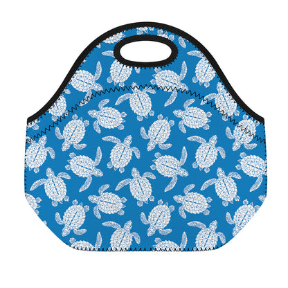 Blue And White Sea Turtle Pattern Print Neoprene Lunch Bag
