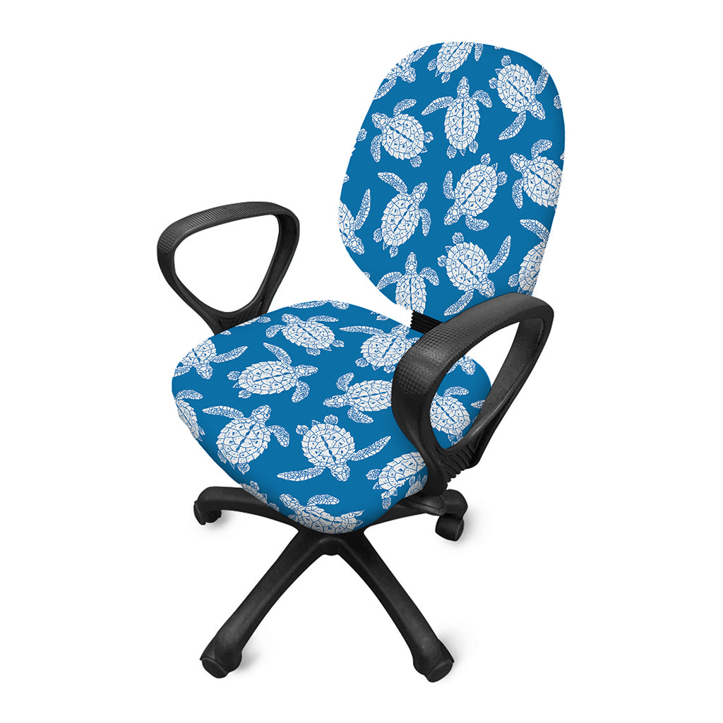 Blue And White Sea Turtle Pattern Print Office Chair Cover