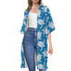 Blue And White Sea Turtle Pattern Print Open Front Beach Cover Up