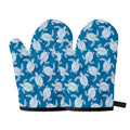 Blue And White Sea Turtle Pattern Print Oven Mitts
