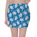 Blue And White Sea Turtle Pattern Print Pencil Mini Skirt