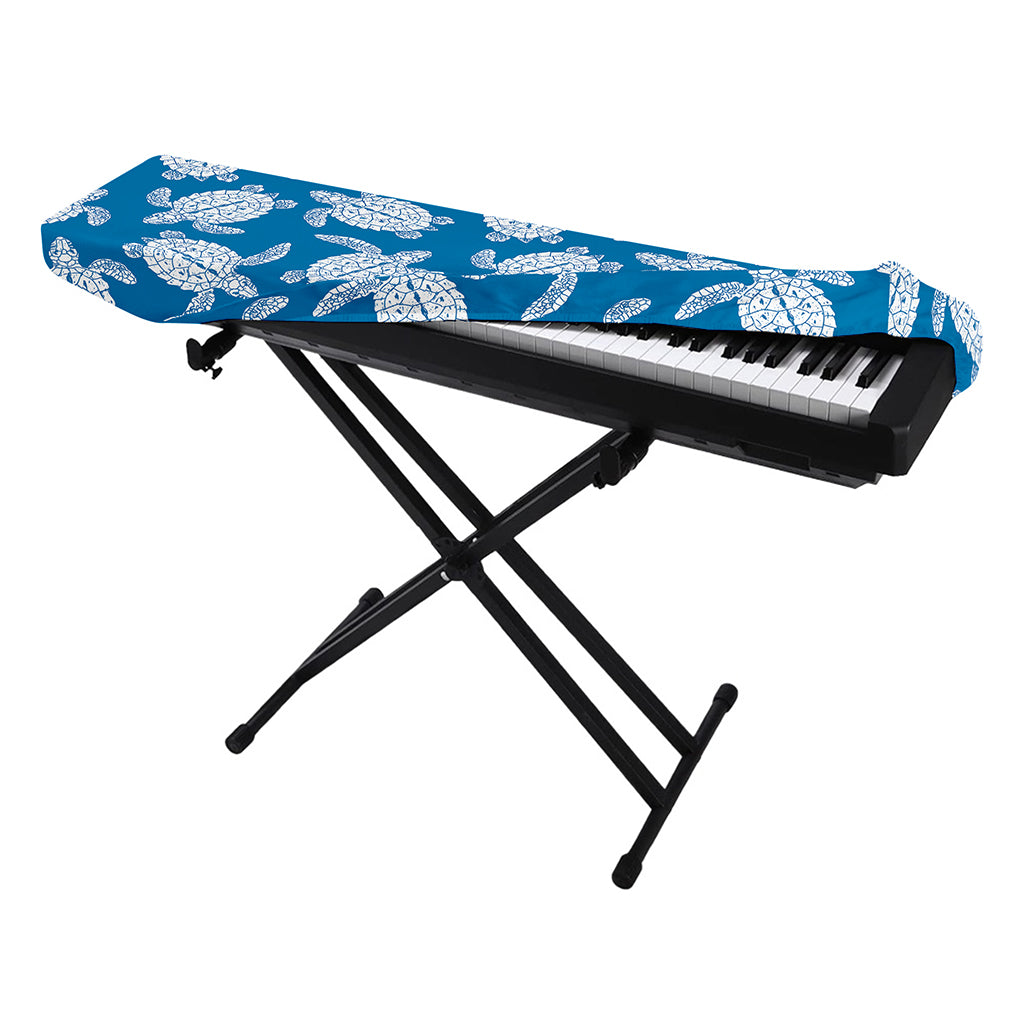 Blue And White Sea Turtle Pattern Print Piano Keyboard Cover
