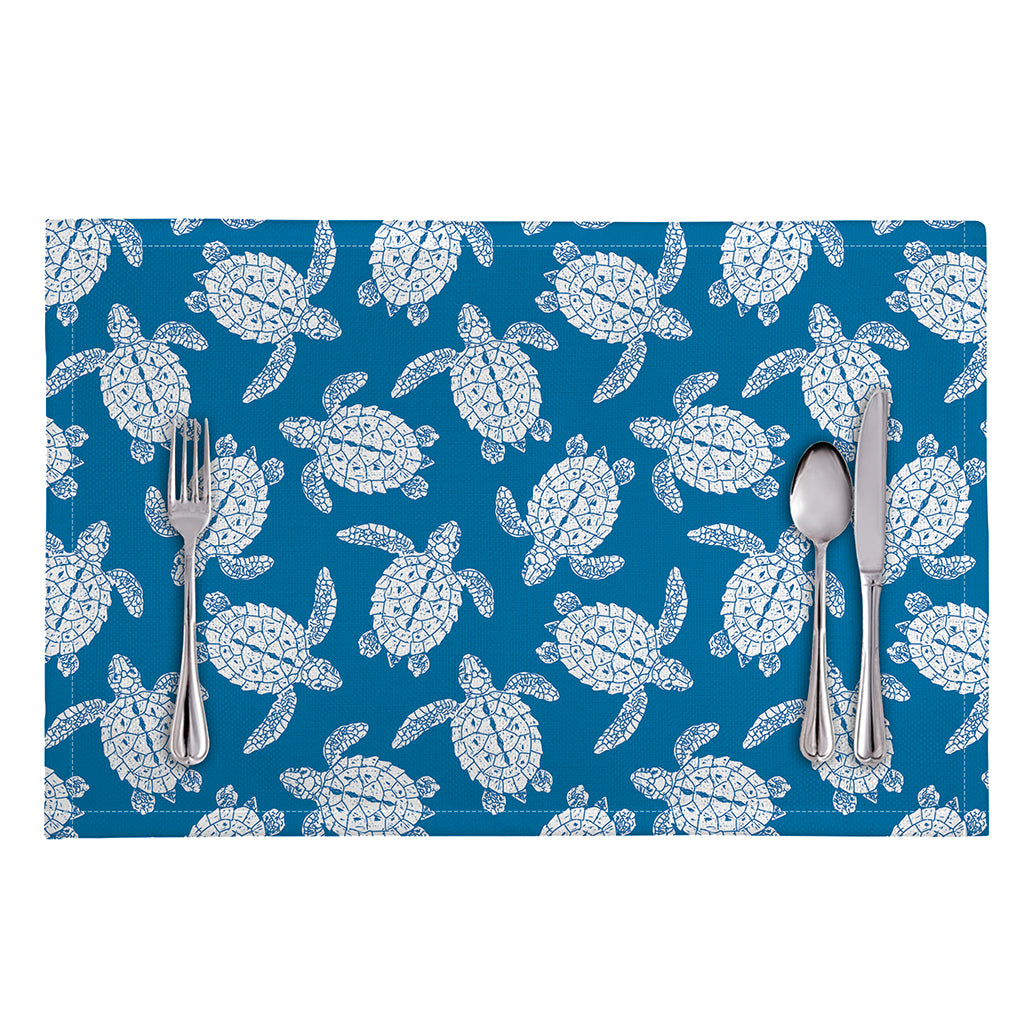 Blue And White Sea Turtle Pattern Print Placemat