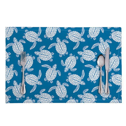 Blue And White Sea Turtle Pattern Print Placemat