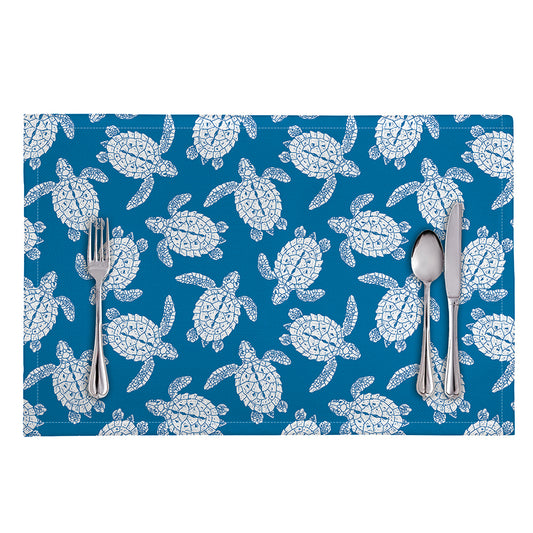 Blue And White Sea Turtle Pattern Print Placemat