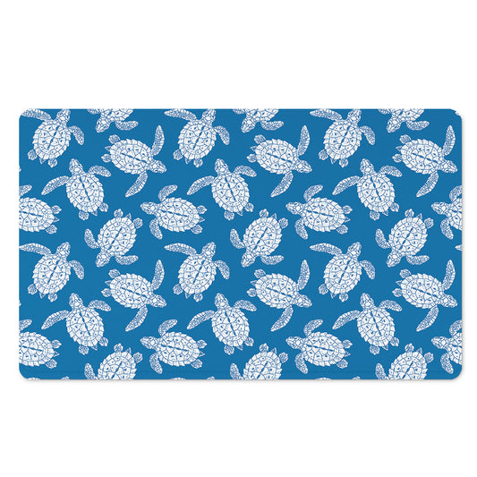 Blue And White Sea Turtle Pattern Print Polyester Doormat