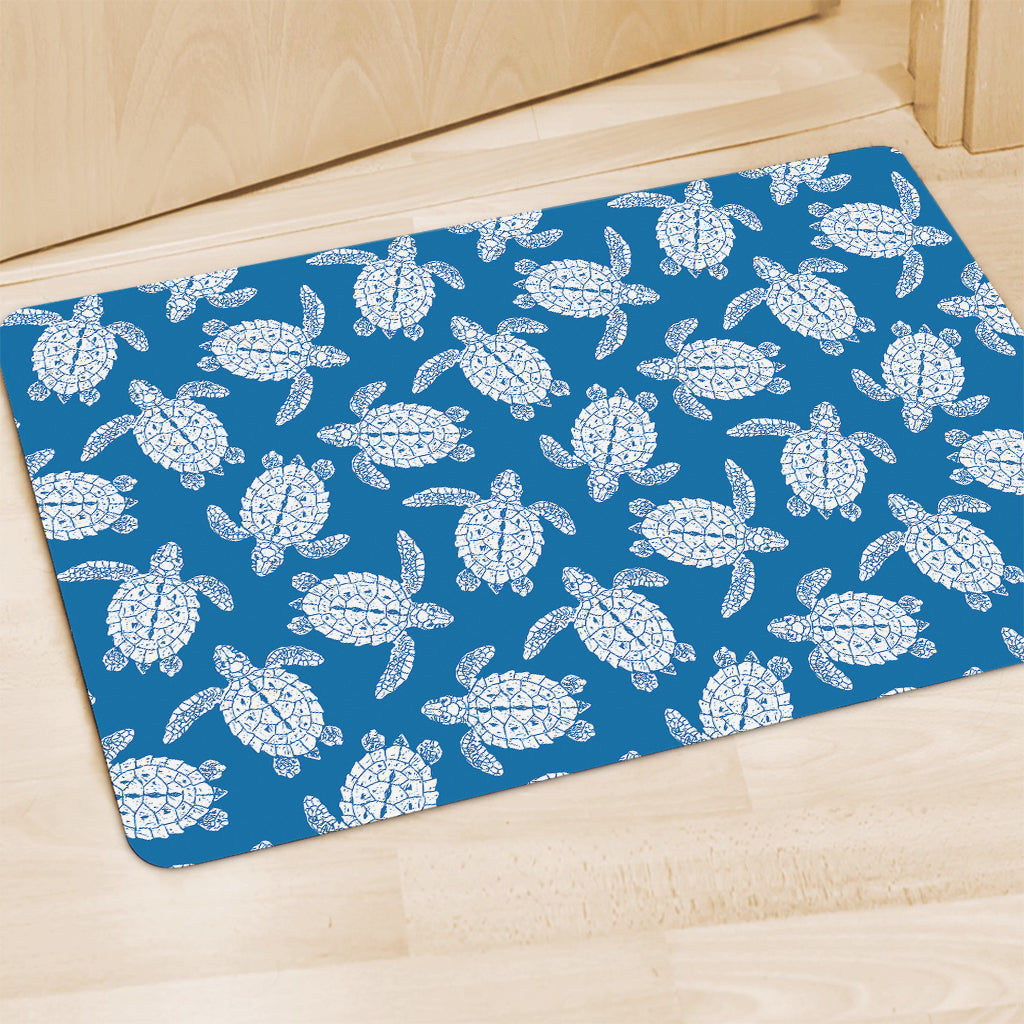 Blue And White Sea Turtle Pattern Print Polyester Doormat