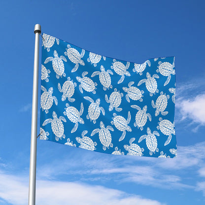 Blue And White Sea Turtle Pattern Print Polyester Flag