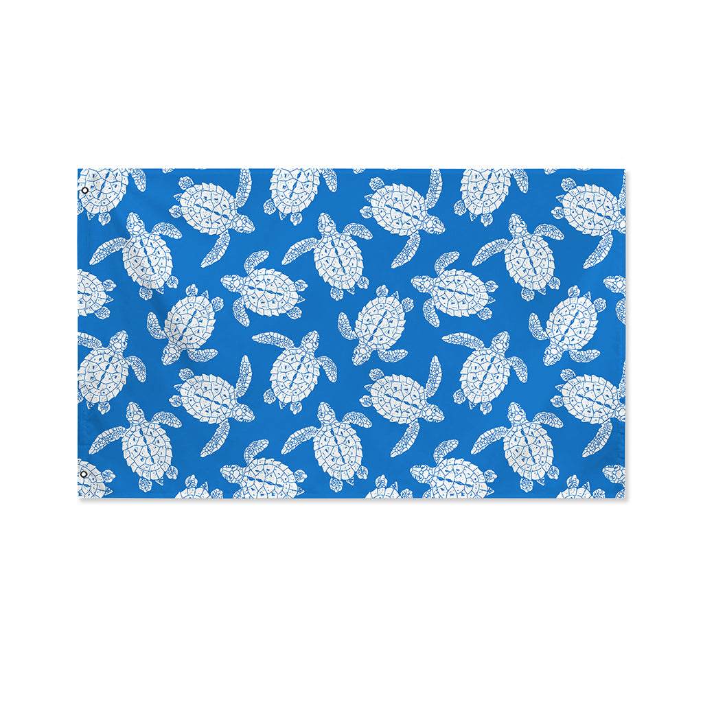 Blue And White Sea Turtle Pattern Print Polyester Flag
