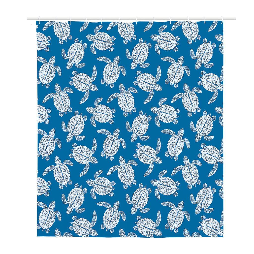 Blue And White Sea Turtle Pattern Print Polyester Shower Curtain
