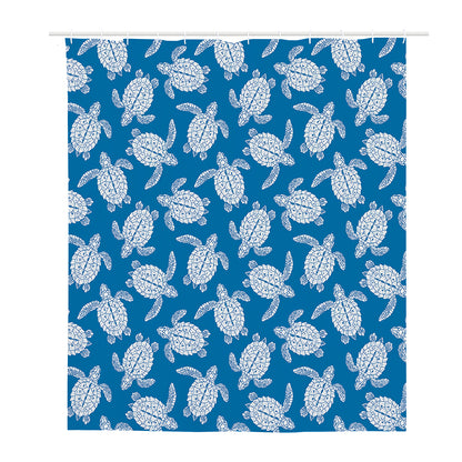 Blue And White Sea Turtle Pattern Print Polyester Shower Curtain