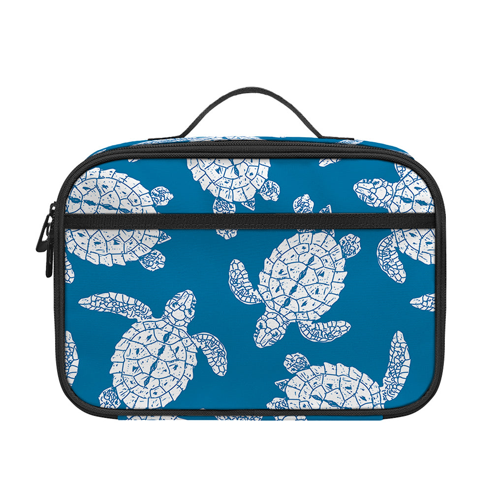 Blue And White Sea Turtle Pattern Print Portable Lunch Bag