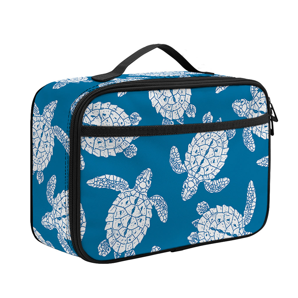 Blue And White Sea Turtle Pattern Print Portable Lunch Bag