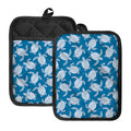 Blue And White Sea Turtle Pattern Print Pot Holders With Pocket