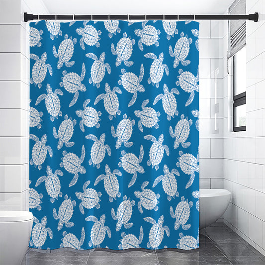 Blue And White Sea Turtle Pattern Print Premium Shower Curtain