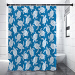 Blue And White Sea Turtle Pattern Print Premium Shower Curtain