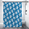 Blue And White Sea Turtle Pattern Print Premium Shower Curtain