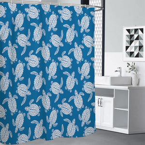 Blue And White Sea Turtle Pattern Print Premium Shower Curtain