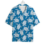 Blue And White Sea Turtle Pattern Print Rayon Hawaiian Shirt