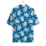 Blue And White Sea Turtle Pattern Print Rayon Hawaiian Shirt