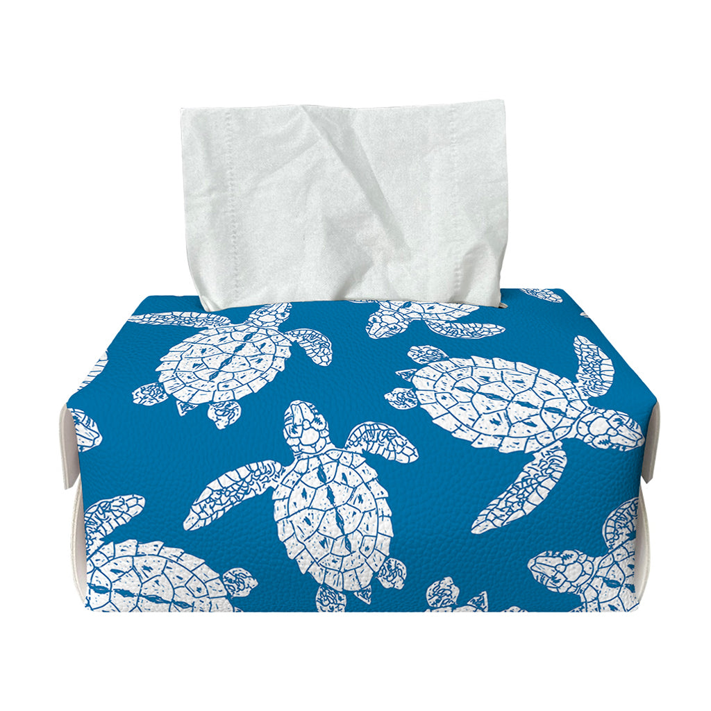 Blue And White Sea Turtle Pattern Print Rectangle Tissue Box Cover
