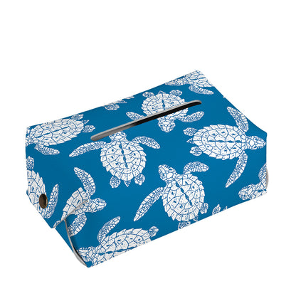 Blue And White Sea Turtle Pattern Print Rectangle Tissue Box Cover