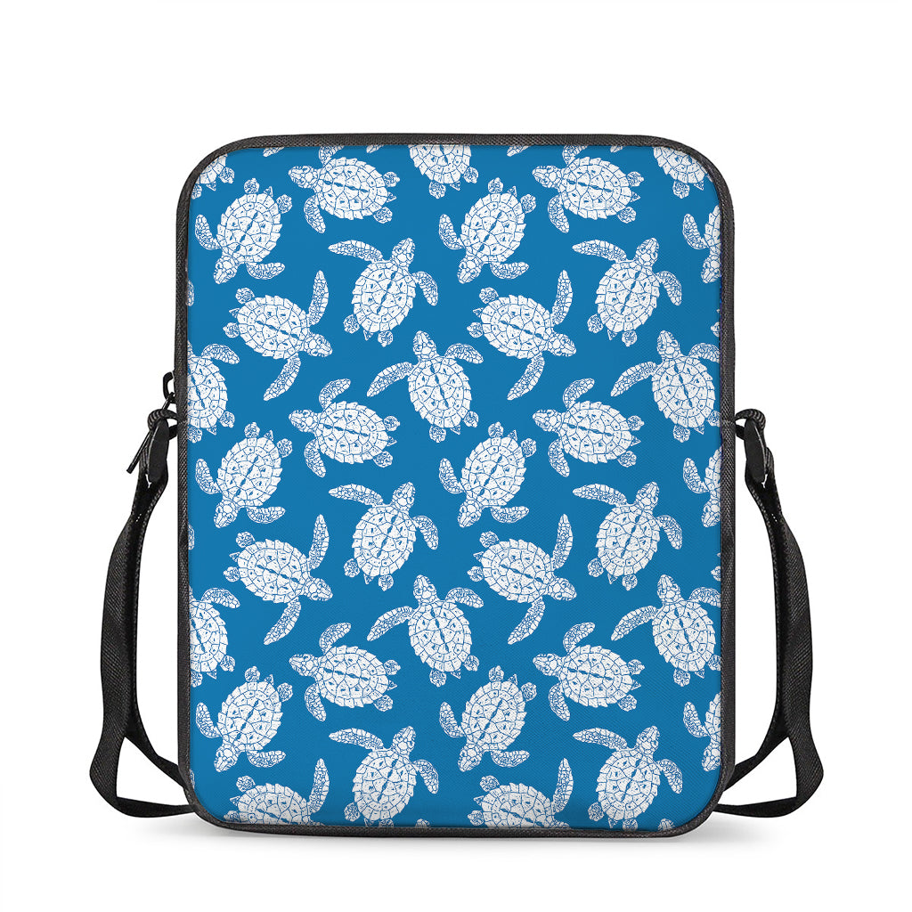 Blue And White Sea Turtle Pattern Print Rectangular Crossbody Bag