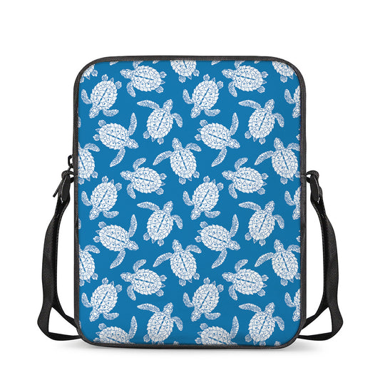 Blue And White Sea Turtle Pattern Print Rectangular Crossbody Bag