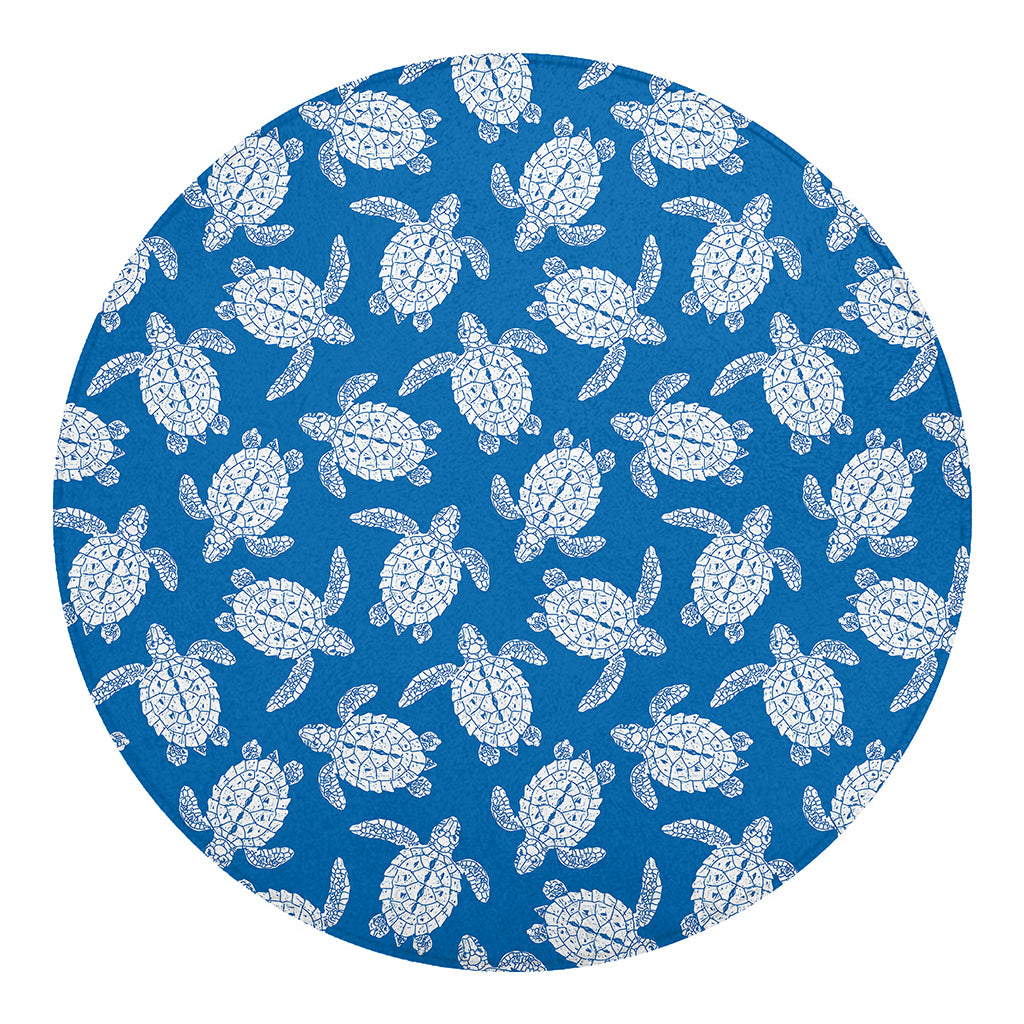 Blue And White Sea Turtle Pattern Print Round Blanket