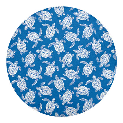 Blue And White Sea Turtle Pattern Print Round Blanket