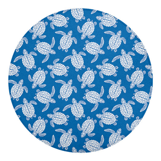 Blue And White Sea Turtle Pattern Print Round Blanket