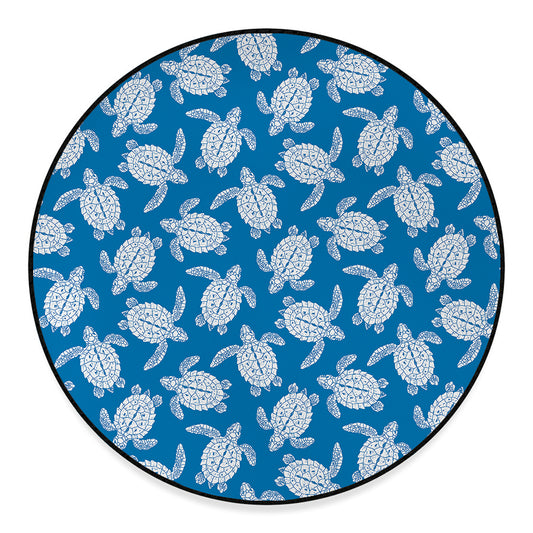 Blue And White Sea Turtle Pattern Print Round Floor Mat