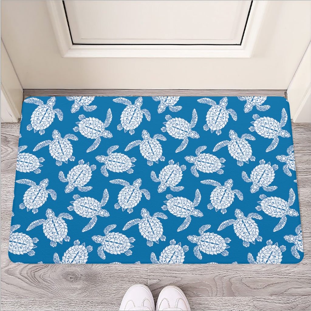 Blue And White Sea Turtle Pattern Print Rubber Doormat