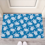 Blue And White Sea Turtle Pattern Print Rubber Doormat