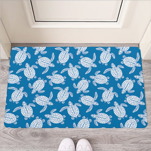 Blue And White Sea Turtle Pattern Print Rubber Doormat