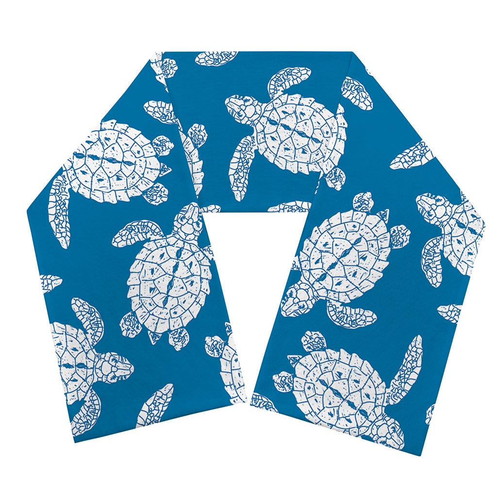 Blue And White Sea Turtle Pattern Print Scarf