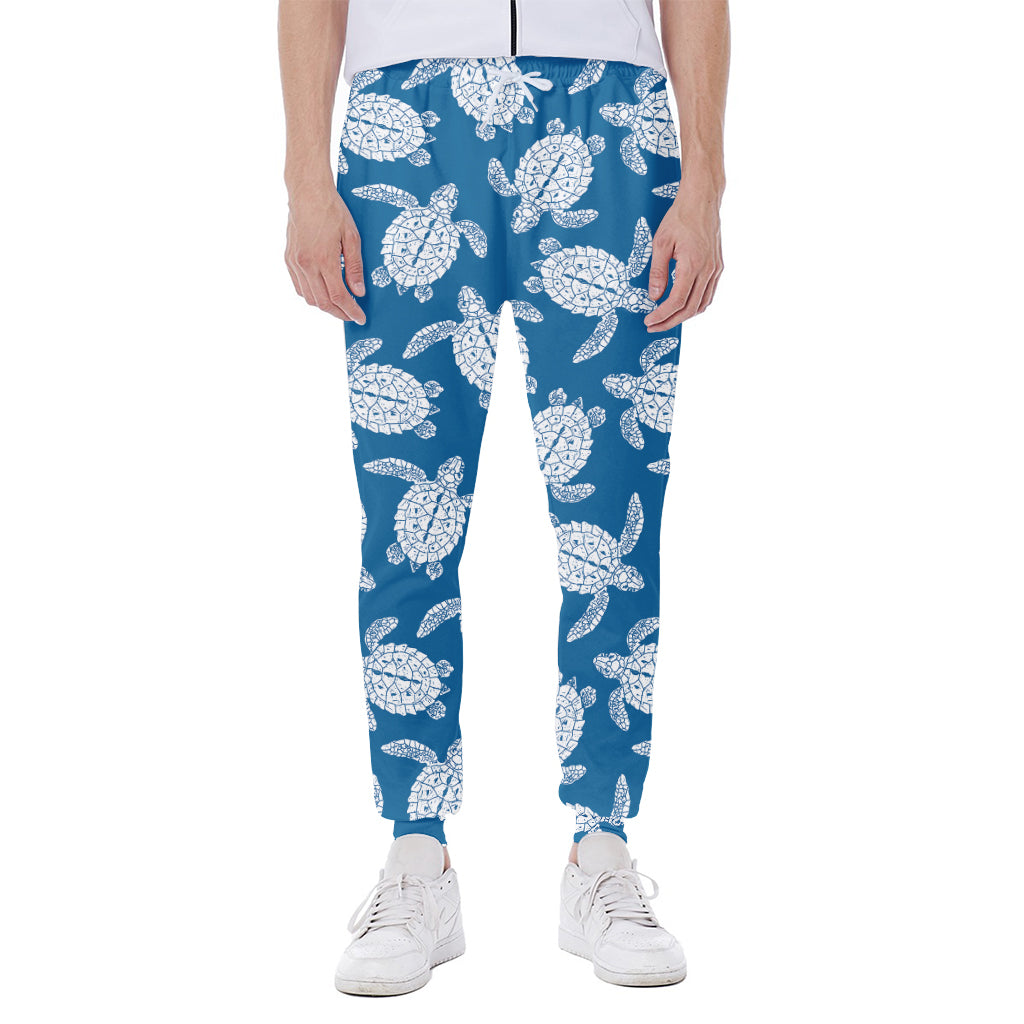 Blue And White Sea Turtle Pattern Print Scuba Joggers