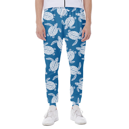 Blue And White Sea Turtle Pattern Print Scuba Joggers