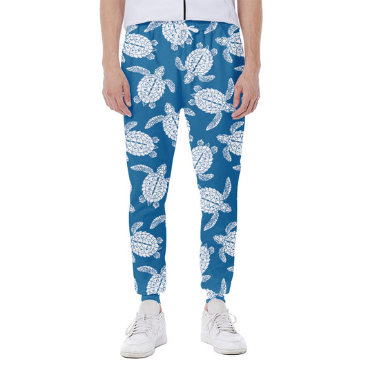 Blue And White Sea Turtle Pattern Print Scuba Joggers