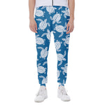 Blue And White Sea Turtle Pattern Print Scuba Joggers