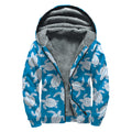 Blue And White Sea Turtle Pattern Print Sherpa Lined Zip Up Hoodie
