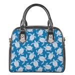 Blue And White Sea Turtle Pattern Print Shoulder Handbag