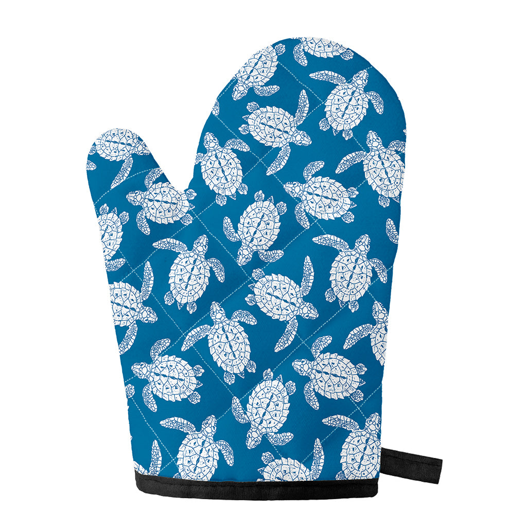 Blue And White Sea Turtle Pattern Print Single Oven Mitt