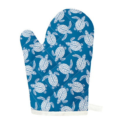 Blue And White Sea Turtle Pattern Print Single Oven Mitt